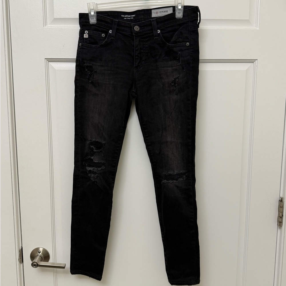 AG Adriano Goldschmied Black Distressed The Legging Ankle Jeans